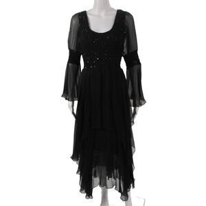 Sara Mique Womens Black Long Sleeve Sequin Mid Length Dress Sz XL